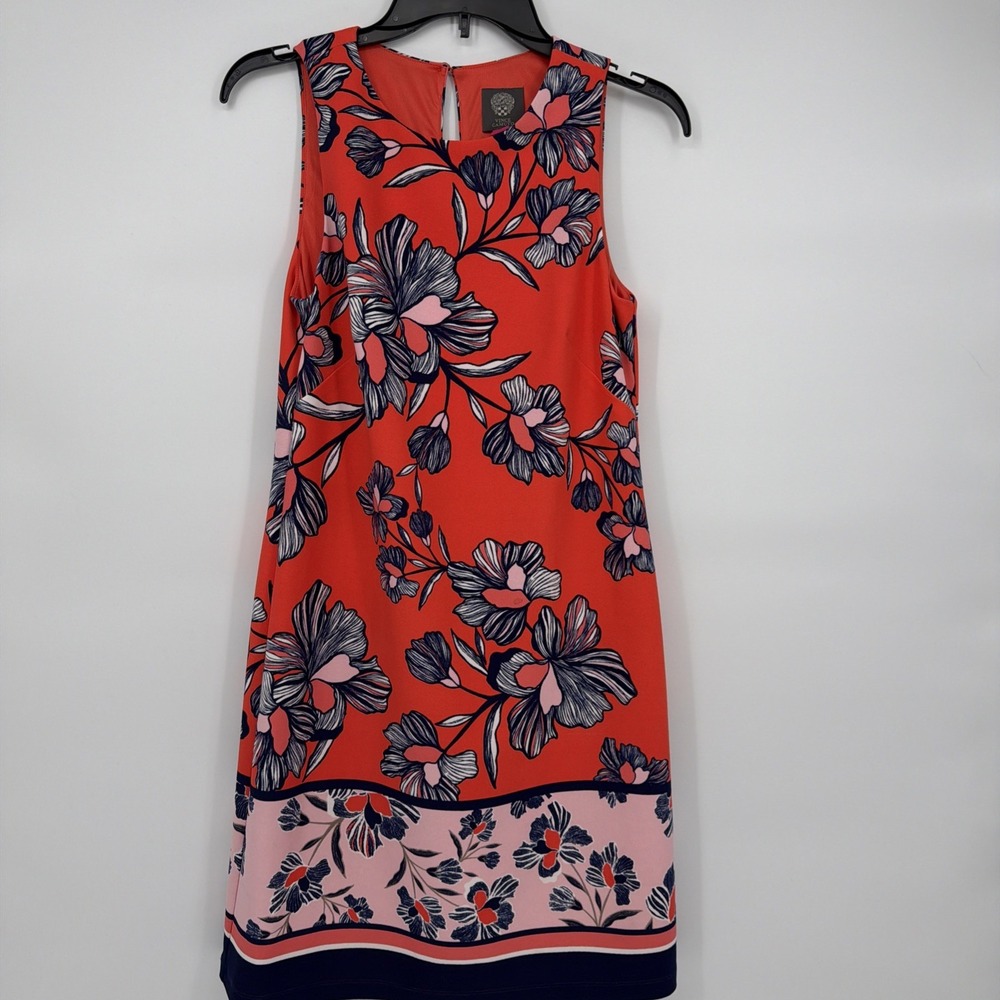 Vince Camuto Size 2 Sleeveless Orange Blue Floral Knee Leghth Shift Dress